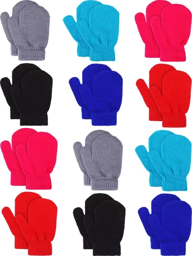 Sumind 12 pares de guantes de punto para niños guantes elásticos cálidos de invierno guantes de guante para bebés para niños y niñas