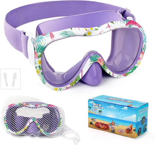 Miniatura 18 de Gafas de natación para niños, antifugas, máscara de Snork con cubierta de nariz y correa de tela elástica, gafas de natación con protección UV