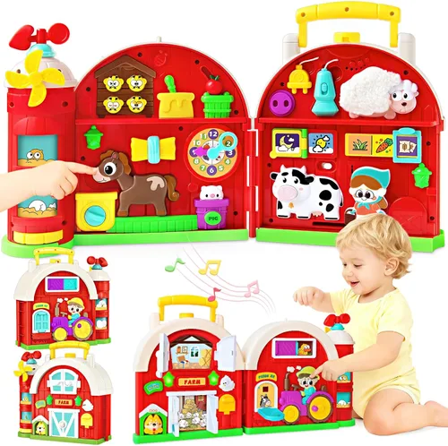 Tablero Ocupado de Granja Montessori, Juguetes de Desarrollo de Habilidades Motoras para Niños de 1 y 2 Años, Regalo para Niños de 1 a 3 Años,