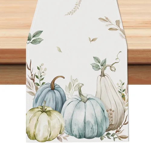 Miniatura 10 de Bonhause Camino de mesa de otoño, calabazas, hojas, flores, 13 x 72 pulgadas, temporada de otoño, Acción de Gracias, cocina, comedor, decoración