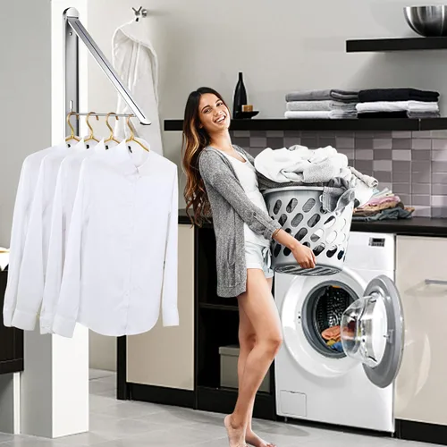 Miniatura 6 de Tendedero plegable para interiores y exteriores, universal, montado en la pared, estante de secado retráctil para ropa para lavandería, organización