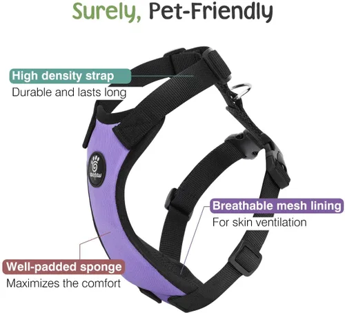 Miniatura 3 de VavoPaw cinturón de seguridad para perro, arnés de coche para mascotas con hebilla ajustable, cinturón de seguridad de nailon para vehículos, Púrpura