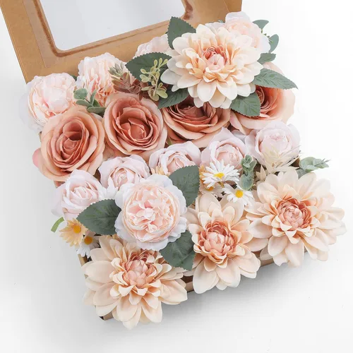 Miniatura 31 de Juego de flores artificiales, flores falsas para bricolaje, centros de mesa para bebé, ramo de novia, ramo de boda, arreglos de flores, velas