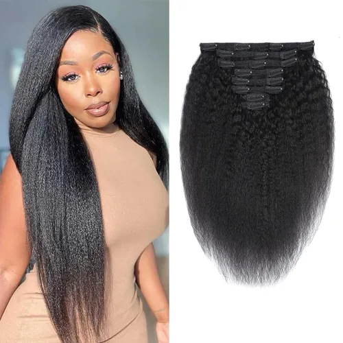 Miniatura 21 de Extensiones de cabello ondulado con clip, rizado natural, 100% cabello humano brasileño sin procesar, para mujeres negras (12 pulgadas)