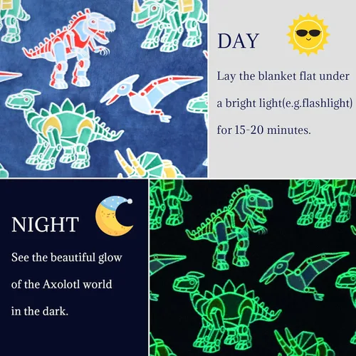 Miniatura 5 de Manta de dinosaurio para niños, manta de dinosaurio que brilla en la oscuridad para niños y niñas, manta suave, cálida y acogedora, regalos