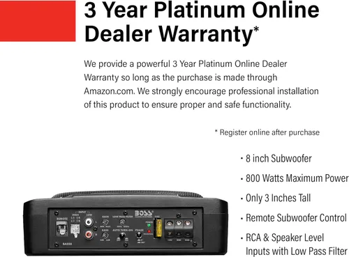 Miniatura 2 de BOSS Audio Systems BASS8 - Subwoofer amplificado para automóvil de 8 pulgadas bajo el asiento, 800 de alta potencia, perfil bajo, amplificador