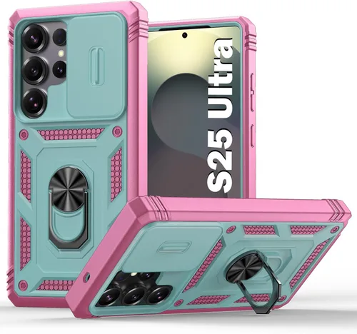 Miniatura 76 de PASNEW Funda para Samsung Galaxy S22 Ultra 5G, cubierta de cámara deslizante y soporte de dedo de metal giratorio de 360°, militar, resistente, a