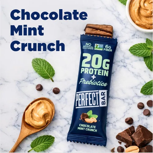 Miniatura 9 de Perfect Bar Protein + Prebiotics Barra de proteína de chocolate y menta, 0.71 onzas de proteína, suero alimentado con pasto, 0.26 oz de fibra