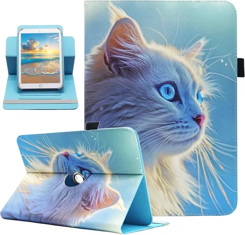 Miniatura 23 de Funda universal para tablet Android de 10 y 10.1 pulgadas, Dluggs de piel sintética con rotación de 360 grados, soporte multiángulo