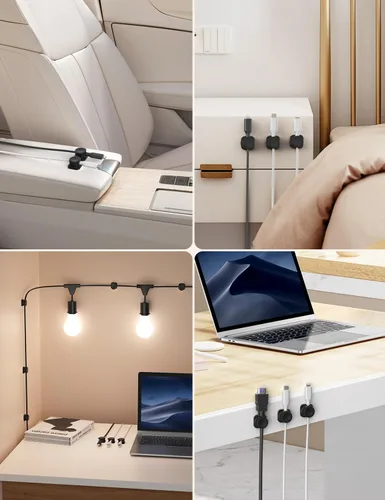 Miniatura 7 de Soporte para cables, paquete de 6 clips magnéticos para organizar cables, organizador de cables para mesita de noche, soporte de cable de carga