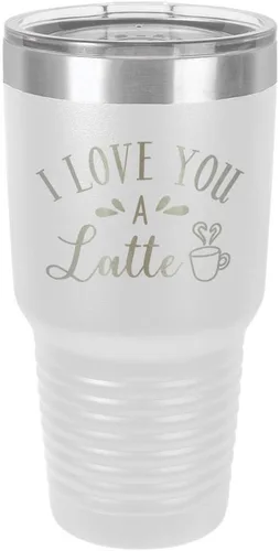 Miniatura 22 de Taza de viaje de acero con recubrimiento de polvo grabado con láser, con texto en inglés "I Love You A LATTE Engraved Tumbler", sin BPA