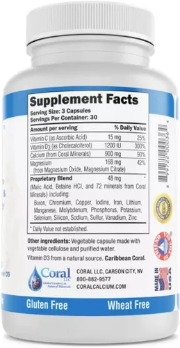 Miniatura 4 de Coral Complex 3 Suplemento de calcio Vitamina D3 y magnesio – 900 mg de calcio coral biodisponible para fuerza ósea, apoyo articular y equilibrio