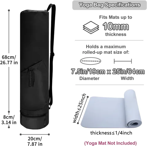 Miniatura 5 de sportsnew Bolsa para esterilla de yoga, bolsa de transporte para esterilla de yoga con cremallera completa con bolsillo para botella de agua