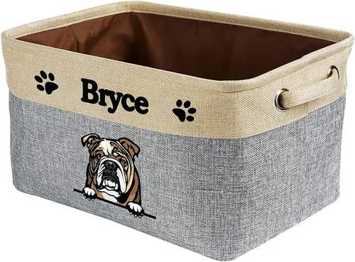 Miniatura 18 de Cesta de almacenamiento plegable personalizada con un bonito perro Bulldog inglés, plegable, de tela resistente, cubo de almacenamiento para Gris