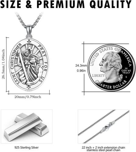 Miniatura 6 de Collar de plata de ley 925 con medalla de San Patrón, colgante de protección católica, amuleto, joyería religiosa para hombres y mujeres