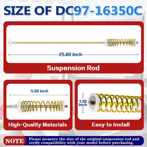 Miniatura 6 de WA41A3000AW/A4 WA422PRHDWR/AA WA44A3405AV/A4 WA44A3405AP/A4 Barra de suspensión de arandela, 25.6 pulgadas apta para Sam-Sung WA44A3405AW/A4