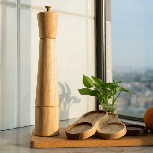 Miniatura 8 de Molinillo de pimienta, molinillo de pimienta con molinillo ajustable de acero inoxidable, madera de goma de 12.6 in de altura, diámetro inferior