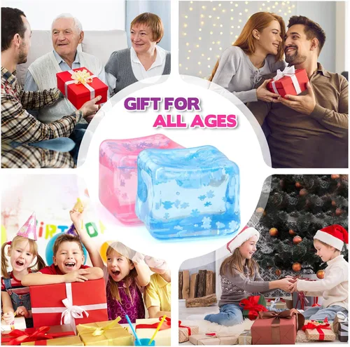 Miniatura 7 de Chridark Cubo de Hielo Juguete Fidget para Todas las Edades: Pack de 2 Juguetes Sensoriales Squishy Fidget, Bolas de Estrés Cuadradas, Premios