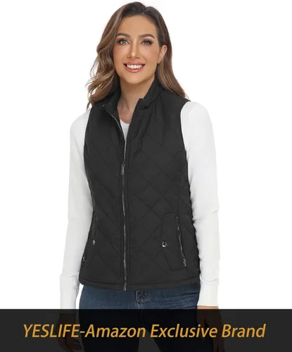 Miniatura 5 de YESLIFE Chaleco de moda para mujer con un bolsillo interior cuello alto ligero con cremallera acolchado para mujer