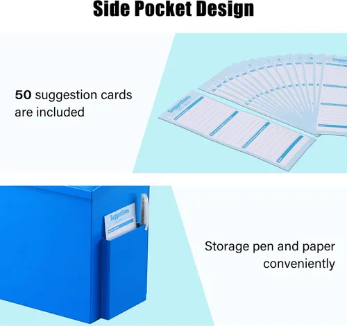 Miniatura 3 de xydled Buzón de votos y donación montado en la pared con 50 tarjetas de sugerencia, caja de colección de sugerencias de metal con cerradura