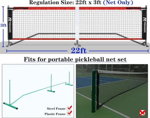 Miniatura 2 de Red de repuesto para pickleball de 22 x 3 pies para interiores o exteriores, se adapta a la mayoría de marcos de bolas de pepinillo independientes