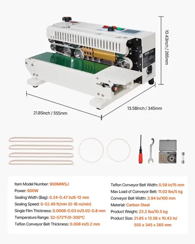 Miniatura 7 de VEVOR Máquina de sellado continuo de bandas de bolsas FR900K Máquina selladora de banda con control de temperatura digital Sellador de bolsas