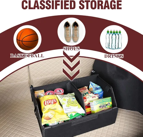 Miniatura 6 de Organizadores de coche y almacenamiento para SUV, organizador de maletero para sedán, caja elegante plegable de cuero con tapa, contenedores