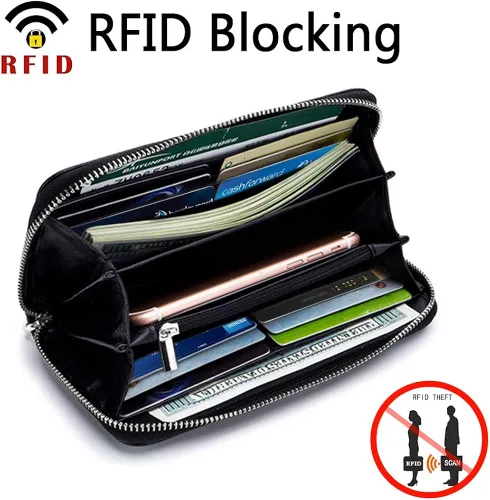 Miniatura 2 de Moflycom - Cartera de cuero genuino para mujer, con cierre y seguridad RFID
