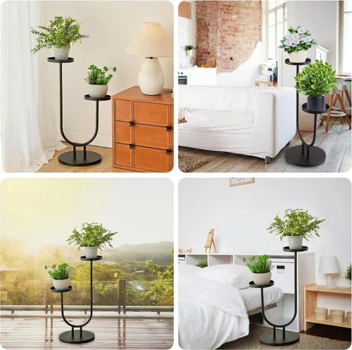 Miniatura 8 de Soporte para plantas para interiores, soporte de esquina de metal de 2 niveles de alto, estante de exhibición de flores al aire libre para ventana