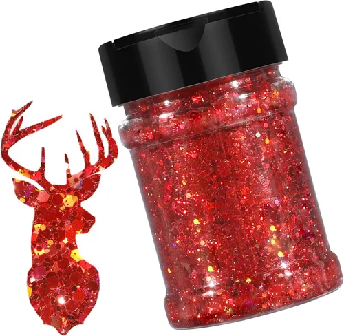 HTVRONT Purpurina roja para manualidades, 3.53 oz de purpurina holográfica gruesa, purpurina iridiscente para resina, purpurina roja gruesa para