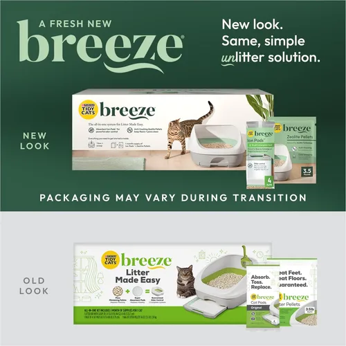 Miniatura 2 de Purina Tidy Cats - Sistema de caja de arena, kit de iniciación del sistema BREEZE, caja de arena, pellets y almohadillas Verde