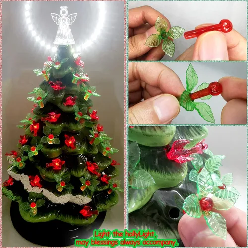 Miniatura 5 de 153 luces de cerámica de repuesto para árbol de Navidad, 50 bombillas de hojas verdes Lites, 50 clavijas de árbol de bayas de plástico y 50 adornos