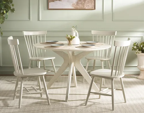 Miniatura 2 de SAFAVIEH Furniture - Juego de 2 sillas de comedor Parker Spindle, color blanco roto - madera maciza - Diseño clásico de Windsor - Ideal para Blanco