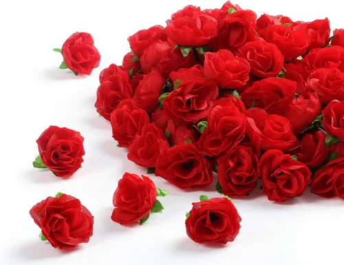 SITUMEIZI 100 rosas artificiales de 1.3 pulgadas con cabeza de rosa roja falsas para decoración de bodas, gorras de graduación, pasteles, pared de