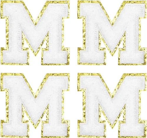 MECCANIXITY 4 parches de letras de felpilla termo-adhesivas con letras del alfabeto blanco, talla M, 3 pulgadas de altura para ropa, zapatos,