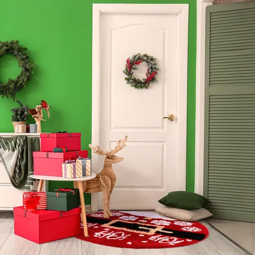 Miniatura 5 de Ceenna Alfombra de baño de Navidad, tapete de baño con cinturón de Papá Noel, tapete de baño absorbente de 24 x 24 pulgadas, tapete antideslizante