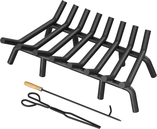 Miniatura 10 de Jusgym Rejilla de chimenea de 17 pulgadas, rejilla de leña de chimenea de acero sólido de servicio pesado con 6 patas de soporte, rejilla de leña