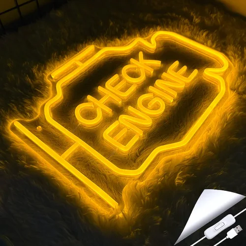 Miniatura 5 de Letrero de neón Check Engine Light para decoración de cueva de hombre, arte de pared LED para garaje, regalos divertidos para papá y fanáticos