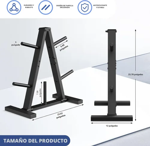 Miniatura 3 de Estante para platos de peso, árbol de pesas, soporte de almacenamiento para gimnasio en casa, soporta 300 libras 1 pulgada negro