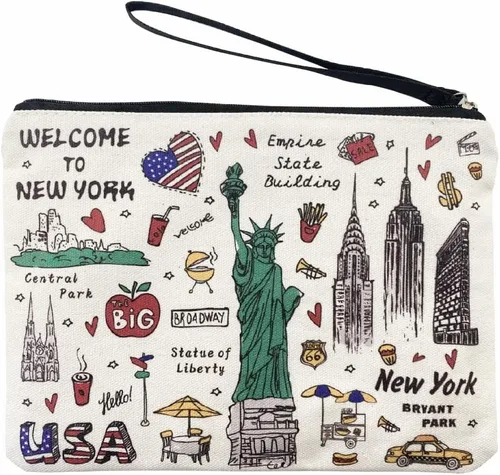 Miniatura 9 de Bolso grande de la mano del bolso del maquillaje del bolso de la cremallera del recuerdo de Nueva York para niñas y mujeres, JP-330133A, Bolso
