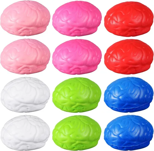 Miniatura 11 de Leitee 12 unidades de bolas de estrés cerebral a granel, cerebro grande, poliuretano, mano, ejercicio, músculo, pelota de presión, divertido alivio