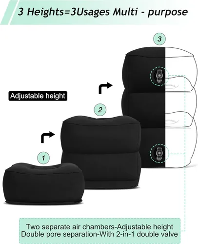 Miniatura 3 de Almohada Reposapiés Inflable para Viaje, Cama de Avión para Niños, Almohada de Reposo de Piernas de 3 Capas Ajustable, Artículos Esenciales de Viaje