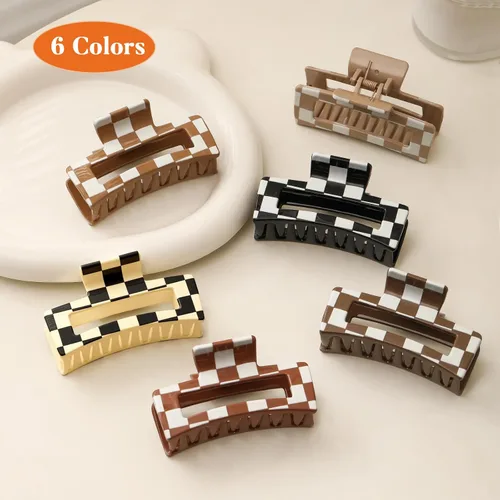 Miniatura 6 de Auseibeely 6 pinzas para el cabello a cuadros para mujer, 3.35 pulgadas, pinzas cuadradas medianas para cabello fino, bonitos accesorios