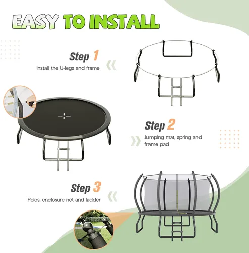 Miniatura 3 de YUMPIE - Trampolín de 8 pies, 10 pies, 12 pies, 14 pies, 15 pies, 16 pies, para exteriores, con red de seguridad y escalera, trampolines recreativos