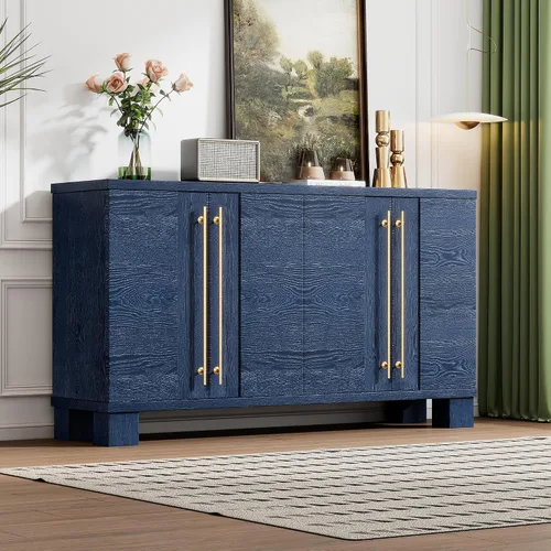 Miniatura 10 de LUMISOL Aparador de buffet negro vintage, gabinete de almacenamiento americano con estante ajustable, consola de 4 puertas, soporte para TV de hasta