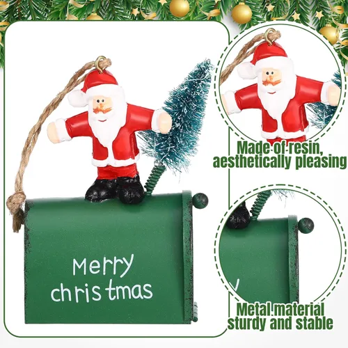 Miniatura 3 de Soaoo 3 piezas de mini buzón de correo adornos para árbol de Navidad, divertidos soportes para dinero, adornos de letras a Santa buzón de Navidad