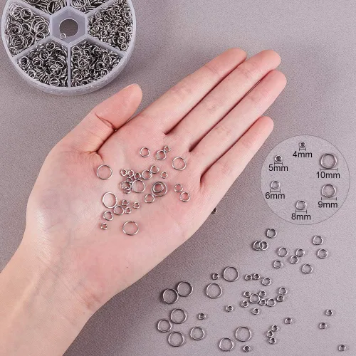 Miniatura 2 de PH PandaHall 1000 piezas de anillos de salto abiertos de acero inoxidable 304 de 4/5/6/8/9/0.394 in, calibre 18 con 1 juego de 5.1 pulgadas