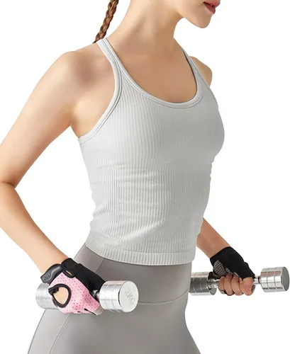 Miniatura 25 de sphinx cat - Camiseta corta de entrenamiento para mujer, camiseta sin mangas, acanalada, con espalda cruzada y brasier integrado