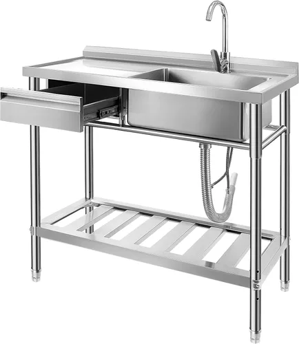 Miniatura 8 de YORKING Fregadero de acero inoxidable, fregadero de cocina de un solo tazón con tubo de agua fría y caliente para lavandería, granja