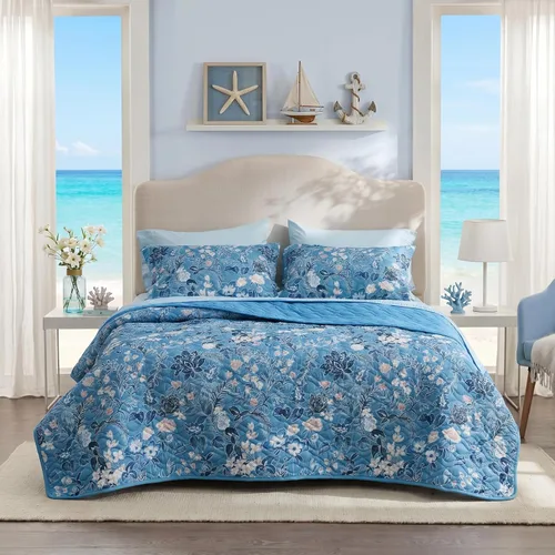 Miniatura 15 de Bedsure - Colcha floral tamaño Queen, ropa de cama reversible con estampado botánico de flores primaverales, colcha ligera, colcha de microfibra 02